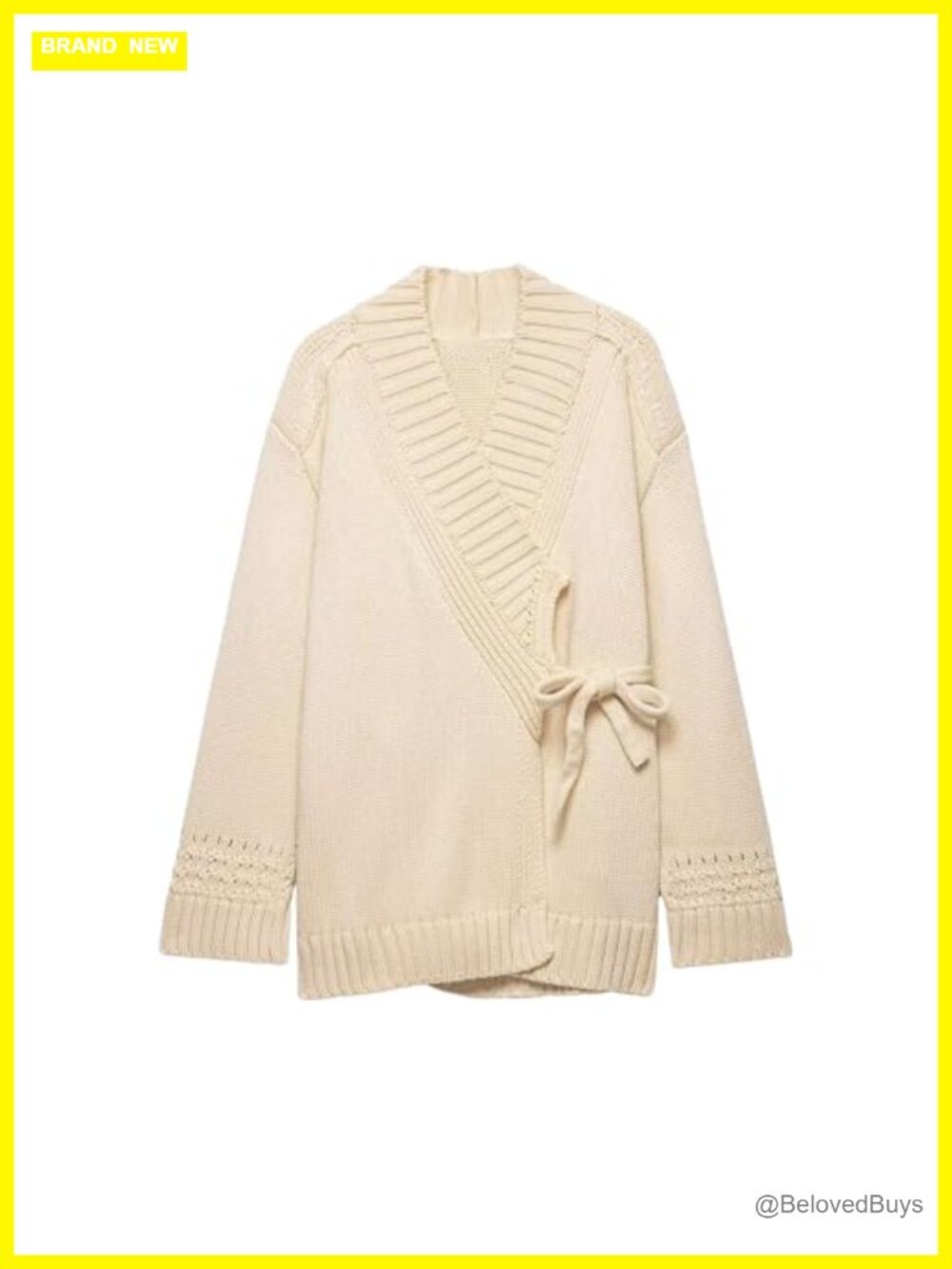 Chevara Women's Kimono Cardigan Tie Front Oversized Cable Knit Wrap Sweater